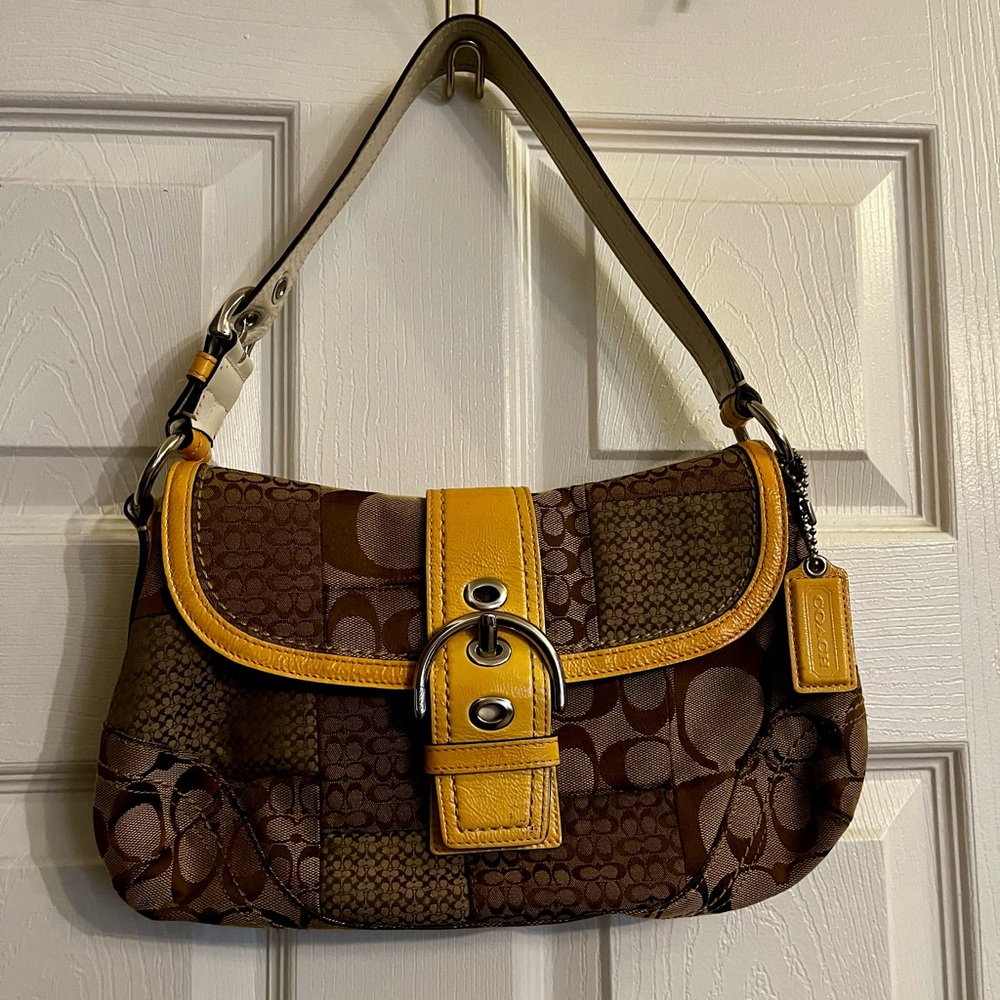 Vintage Coach SoHo Signature Patchwork Shoulder Bag in Beige and Yellow